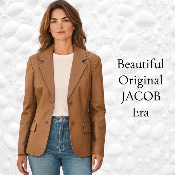 Vintage‑Era JACOB Caramel 100% Leather Jacket – L - NWT - Picture 9 of 10